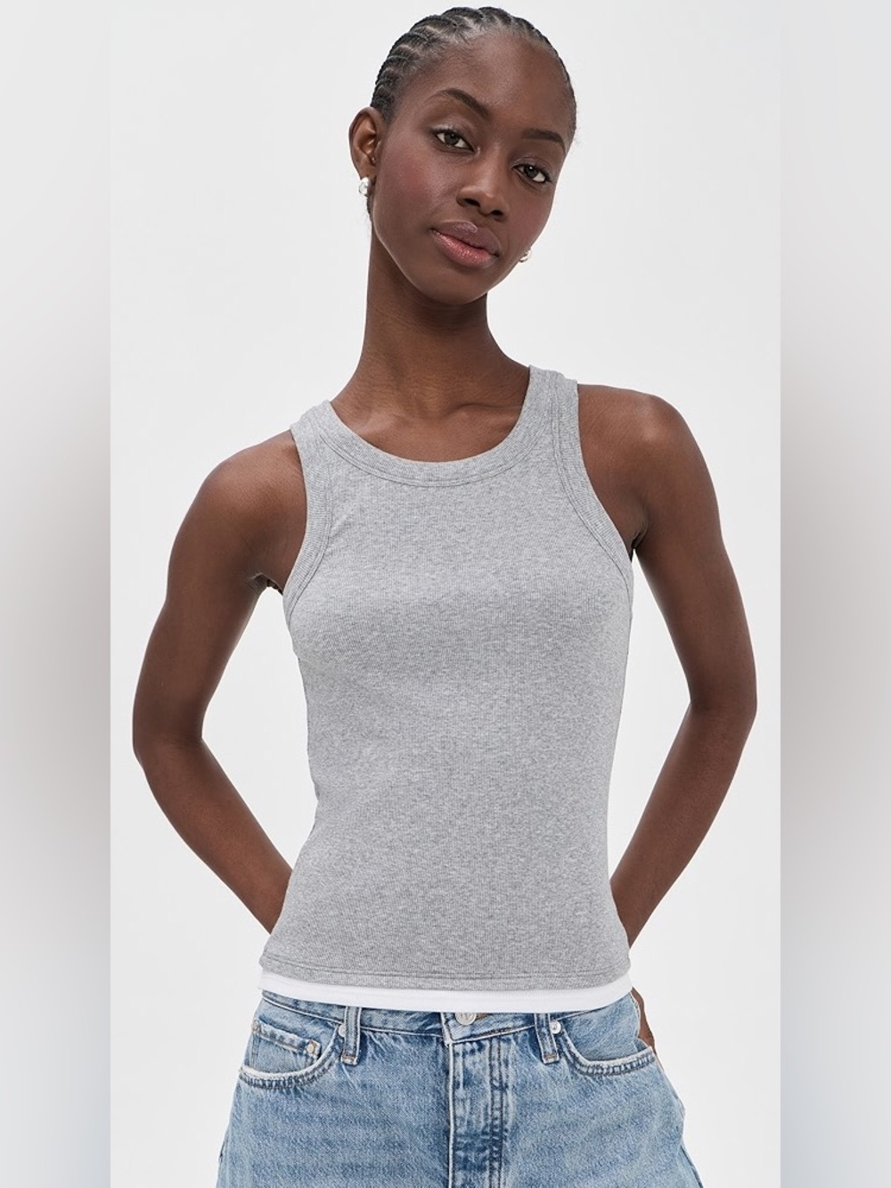 Theory Grey Ribbed High-Neck Tank Top